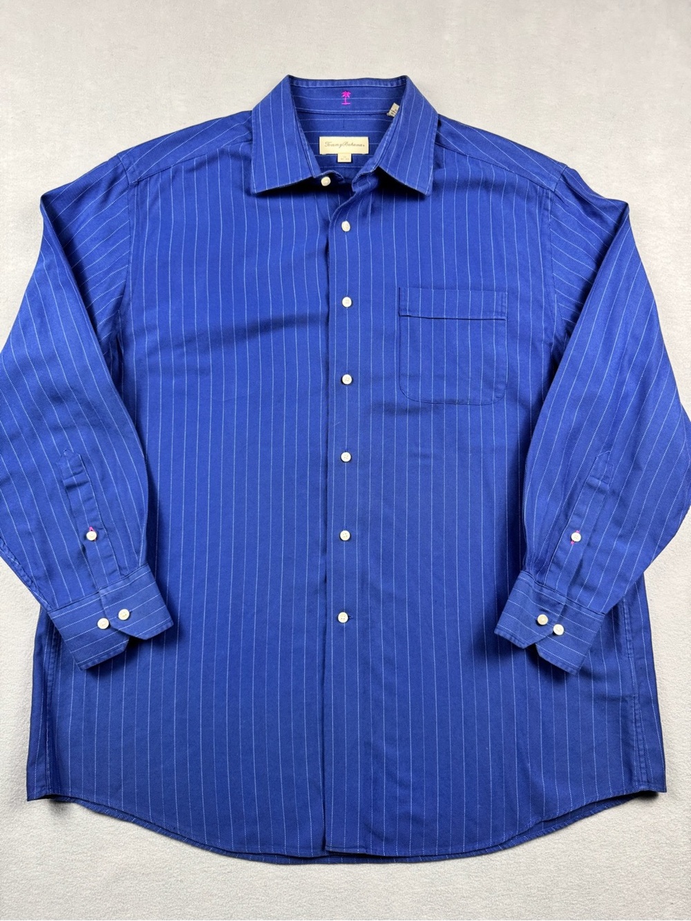 Tommy Bahama Dress Shirt Mens 17 32-33 Blue Pinstripe 100% Cotton Classic Fit